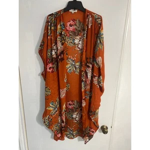 Umgee kimono duster women’s XL brown floral flowy boho beachy - Picture 1 of 4