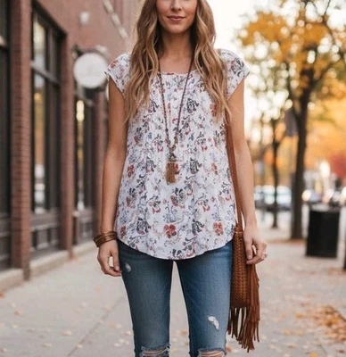 Joie Silk Cotton Floral Pintucked Button Up Blouse XXS extra Small Paisley Boho - Image 1 of 4