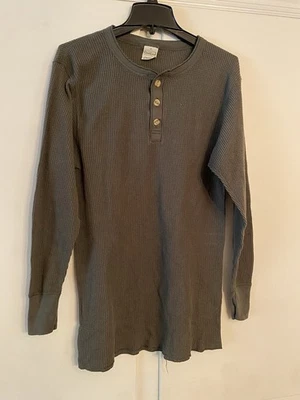 Vintage Long Johns Thermal Henley Shirt Green Mens XL Waffle Knit Base Layer Y2K - Image 1 of 4