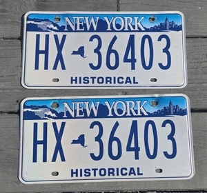 Pair 2000's New York Historical License Plate Tag HX36403 NYC Skyline - Picture 1 of 2