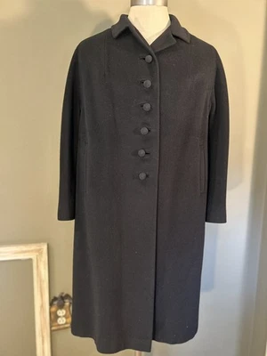 Шикарный моды винтажный 50-х кашемир норка женщин черный пальто Sz L/XL старые деньги - Изображение 1 из 4