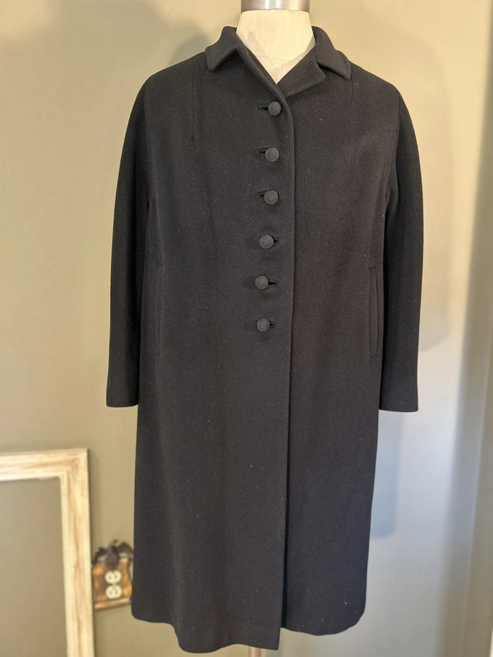 Elegante Abrigo Negro Moda De Colección Años 50 Visón Cachemira Para Mujer Talla L/XL Dinero Antiguo Foto 1 de 4