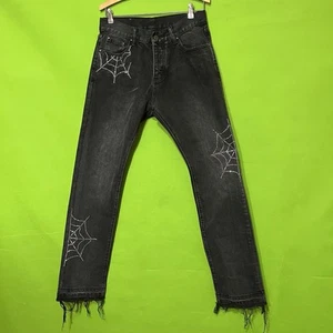 Pantalones de mezclilla para hombre talla 30 MNML telaraña negros adornados estrás desgastados - Imagen 1 de 7