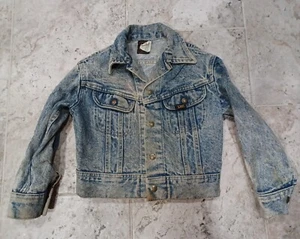 VINTAGE SWEET 1990'S LEE RIDERS WHITE WASHED TRUCKER DENIM JACKET SIZE YOUTH 7 - Picture 1 of 12