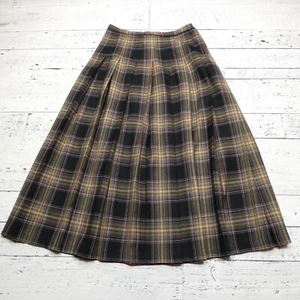 Vintage Pendleton Size 14 Brown Black Plaid 100% Wool Pleated Teacher - Picture 1 of 7