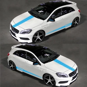 Long Stripe Graphics Car Black 5PC Side Body Hood Mirror Vinyl Decal Stickers - Picture 1 of 17