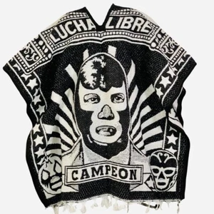 Mexican Poncho Cobija Blanket Lucha Libre Santo Blue Demon Unisex Gaban - Picture 1 of 24