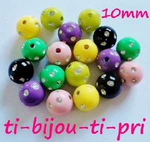 LOT de 50 PERLES acryliques STRASS incrustés MULTICOLORES 10mm trou 1,5mm bijoux - Imagen 1 de 1