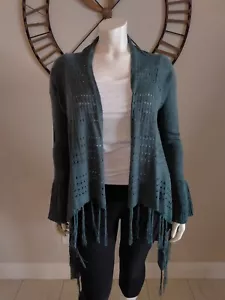 Knox Rose Open Front Fringe Hem Bell Sleeve Cardigan Teal Juniors Plus Size XXL - Picture 1 of 17