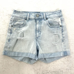 AEROPOSTALE Jean Shorts Light Wash High Waisted Midi Womens 4 Very Stretchy - Picture 1 of 13