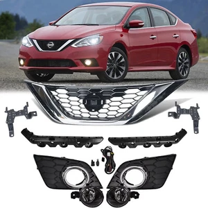 For Nissan Sentra 2016-2019 Front Center Grille Bumper Brackets Fog Lights 5PCS - Picture 1 of 24