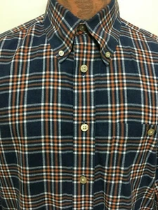 Camisa de manga larga Orvis M azul naranja blanco a cuadros de algodón cepillado con botones - Imagen 1 de 4