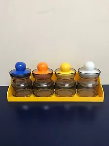 Vintage Spice Rack Jars Rainbow Multicolor Midcentury Kitchen Plastic Shelf - Picture 1 of 12