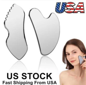 2Pcs Stainless Steel Gua Sha Facial Tools Set, Metal Face Comb Detail Skin Care - Picture 1 of 7
