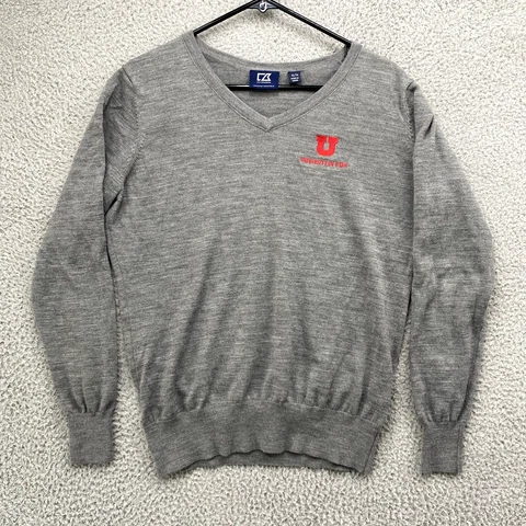 Utah Utes Sweater Womens XL Gray Long Sleeve Sweatshirt Wool Lightweight V-Neck Cover