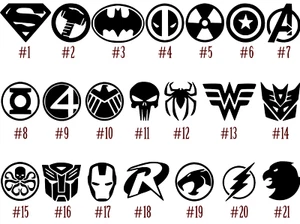 Superhero Symbols Vinyl Decal Sticker Car Window Batman Superman Spiderman Art - Picture 1 of 24