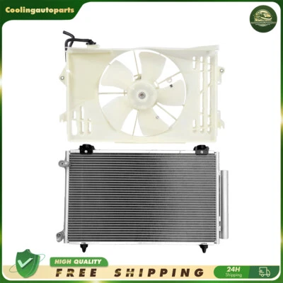 AC Condenser & Radiator Cooling Fan Assembly For 2005-2008 Toyota Corolla Matrix - Image 1 of 4