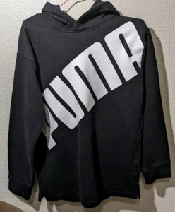 PUMA Hoodie Sweatshirt Youth boy L (14-16) Fleece Long Sleeve Black White Logo - Picture 1 of 5