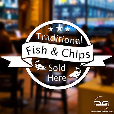 CONCEPT GRAPHICS Fish And Chips Sold Here Shop Window, Door, Wall Sign Advert Vinyl Decal Sticker