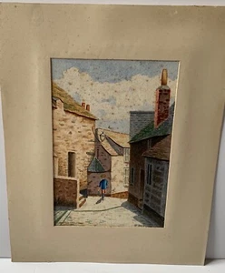 VINTAGE WATERCOLOUR PAINTING ST IVES BACK ROAD CORNWALL 1950’S SIGNED - Picture 1 of 24