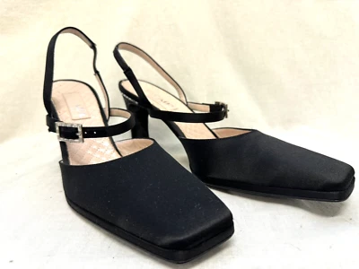 ESCADA De Colección Negro Seda Eslinga Trasera Puntera Cuadrada Alta Cristal Tachuela Nunca Usado 39.5 Foto 1 de 4