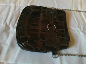 Small brown purse with silver chain handle and zipper - Picture 1 of 4