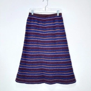 Falda midi 100 % lana a rayas marrón azul púrpura línea A hecha por Larissa Scotland - Imagen 1 de 4