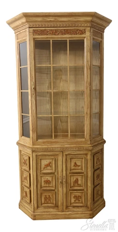 55537EC: ROM WEBER Viking Oak Zodiac Sign Carved 1 Door China Cabinet Cover