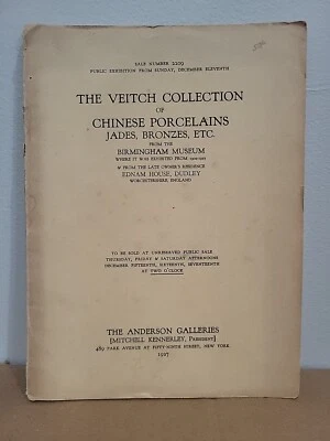 1927 The Anderson Galleries Chinese Porcelains Jades, Veitch Collection Catalog - Image 1 of 4