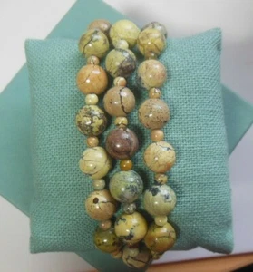Vintage 925 Sterling Silver Jasper Bead 3-strand bracelet 7.5" Long - Bild 1 von 5