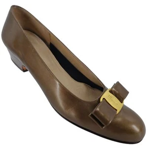 Scarpe eleganti vintage Salvatore Ferragamo bronzo Vara fiocco décolleté donna 8,5 Italia - Foto 1 di 13