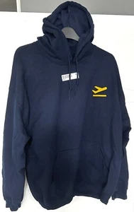 Navy Blue Unisex Gildan Heavy Blend Cotton Hoodie Plane Departures Logo Icon XL - Picture 1 of 5