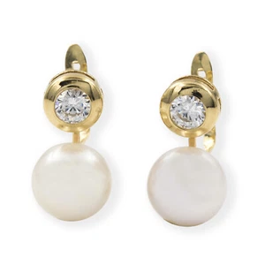 Pendientes Circonita y Perla en Oro 18 k Complementos de Mujer Joyería de Moda - Picture 1 of 4