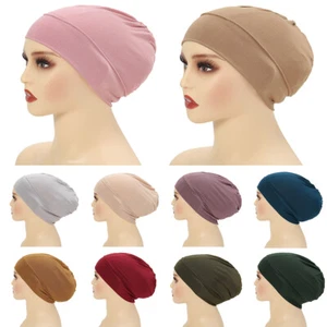 Elastic Turban Beanie Soft Cotton Bonnet Muslim Hijabs Head Wrap Chemo Hat - Picture 1 of 27