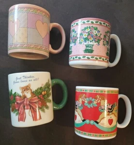 Vintage Lot Of 4 80’s Coffee Tea Cup Russ Peaches Faith At Home Hearts Christmas - Picture 1 of 6
