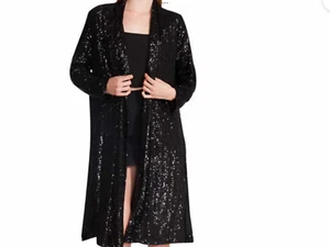 NWT BB Dakota Steve Madden Open Front Long Sleeve Sequin BlackDuster Size Medium - Picture 1 of 7
