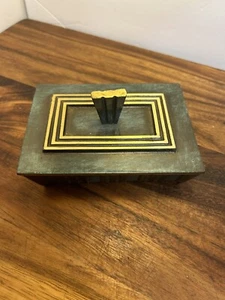 Vintage lsrael Soild Brass Green Enameled Cigarette Box - Picture 1 of 9