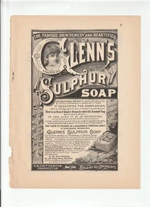 1886 GLENN'S SULPHER SOAP Magazine AD ~ Cure Skin Diseases ~ TRAVELERS INSURANCE - Picture 1 of 2