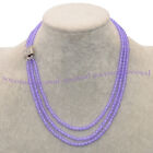New 3 Rows 4mm Violet Jade Smooth Round Gemstone Beaded Jewelry Necklace 17-19''