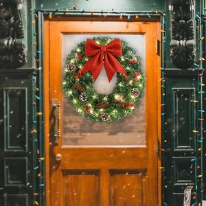Christmas Garland Christmas Wreath Decoration with Bowknot Decorative Xmas Door - Picture 1 of 18
