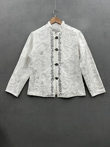 Chico’s Jacket Women’s 1 (Medium) Silk White Silver Metallic Embroidered Artsy - Picture 1 of 10