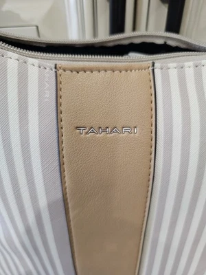 TAHARI логотип сумка с короткими ручками веганской кожи песок бежевый в полоску сумочка Дамская сумка - Изображение 1 из 4