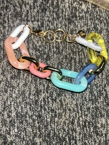 Plunder RICHELLE - ACRYLIC CHAIN LINK Bracelet Multicolor & Gold New - Picture 1 of 5