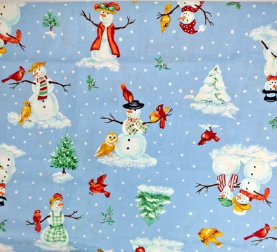 Christmas Snowman Snow Women Cotton Fabric CranstonCo. FallingSnow 7/8's yd Left - Image 1 of 4