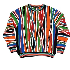 Vintage Montechiaro Made in Italy Coogi Style Knit Sweater L 52 Multicolor 90s - Picture 1 of 8