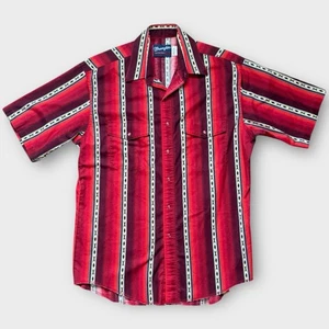 Wrangler Brushpopper Western Pearl Snap Shirt rot gestreift Cowboy Rodeo XL Vintage - Bild 1 von 7