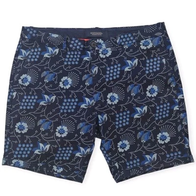 Pantalones Cortos Chinos Scotch & Soda Para Hombre Talla 33" Entrepierna 7" Azul Floral Algodón Rollo Puño Foto 1 de 4
