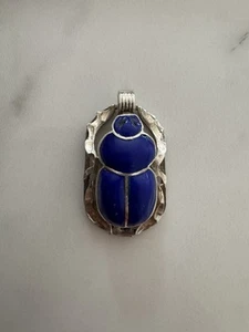 Sterling Silver Scarab Pendant - Egyptian Handmade With Lapis Lazuli Stone-13g - Picture 1 of 5