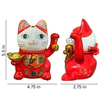 Banco de monedas de gato de la suerte - Alcancía de cerámica Feng Shui Maneki Neko para buena suerte... Foto 1 de 2