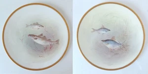 PAIR Royal Doulton Hand Painted Codfish & Bream Fish 9" Plates Sign Charles Hart - Picture 1 of 9